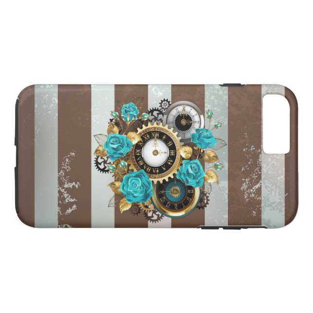 Capa Para iPhone, Case-Mate Relógio e Rosas de Turquesa em Striping (Verso (Horizontal))