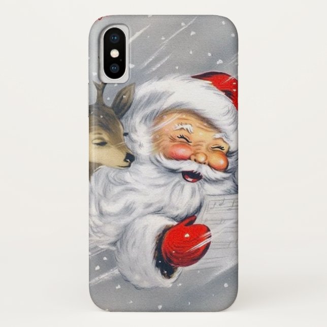 Capa Para iPhone, Case-Mate Rena retro do papai noel do feriado do Natal (Verso)