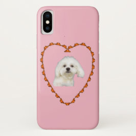 Capa Para iPhone X Retrato de cachorrinho maltês, cor-de-rosa
