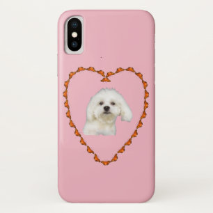Capa Para iPhone X Retrato maltês do filhote de cachorro no rosa do