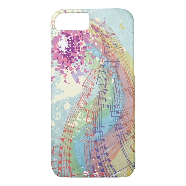 Capa Para iPhone, Case-Mate Retro Rainbow e Music Notes em uma Textura Shabby (Verso)