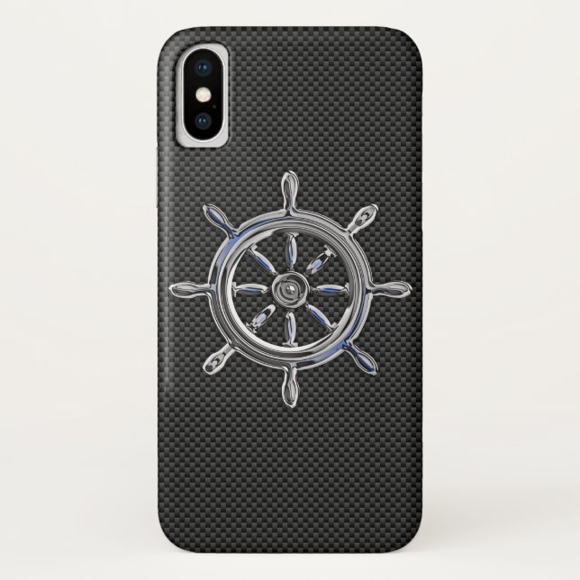 Capa Para iPhone, Case-Mate Roda Náutica Silver na Fibra de Carbono Negro (Verso)