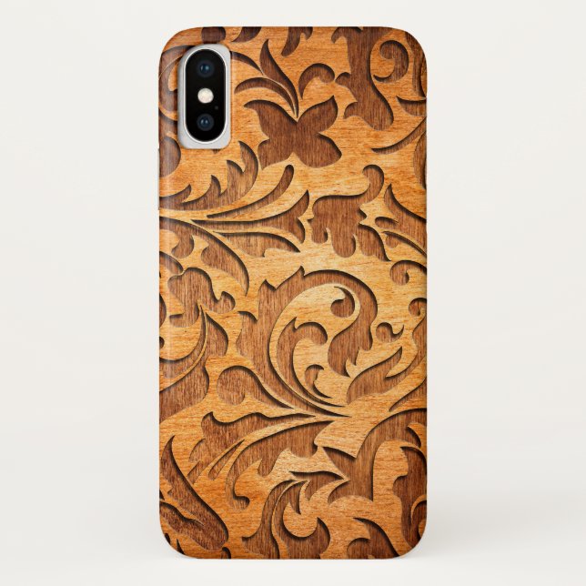 Capa Para iPhone, Case-Mate Roios Florais De Madeira Marrom-Russo Escuros Esca (Verso)