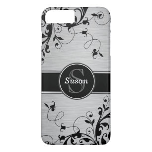 Capa iPhone 8 Plus/7 Plus Roios Florais Pretos Prateados