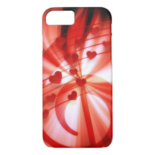Capa iPhone 8/ 7 Romântica Red Hearts Music Clef Note Abstrato