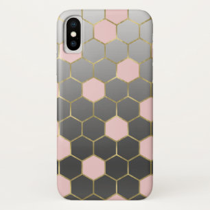 Capa Para iPhone Da Case-Mate Rosa Bege Cinza e Dourado Hexágono Glam Moderno