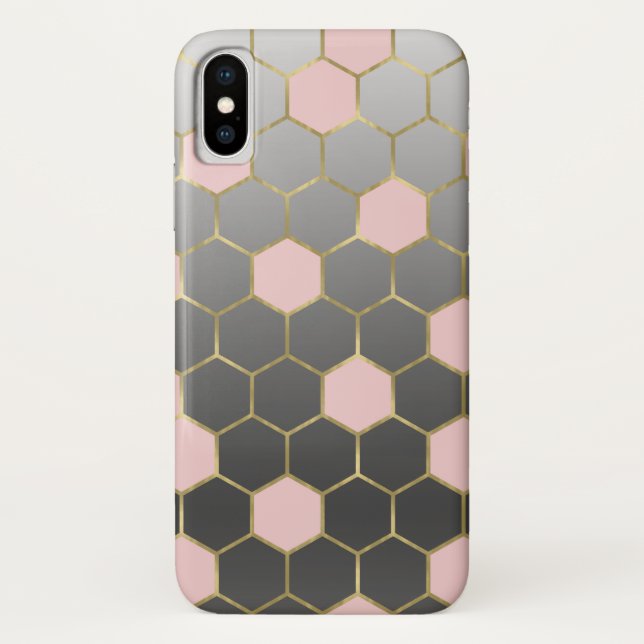 Capa Para iPhone, Case-Mate Rosa Bege Cinza e Dourado Hexágono Glam Moderno (Verso)