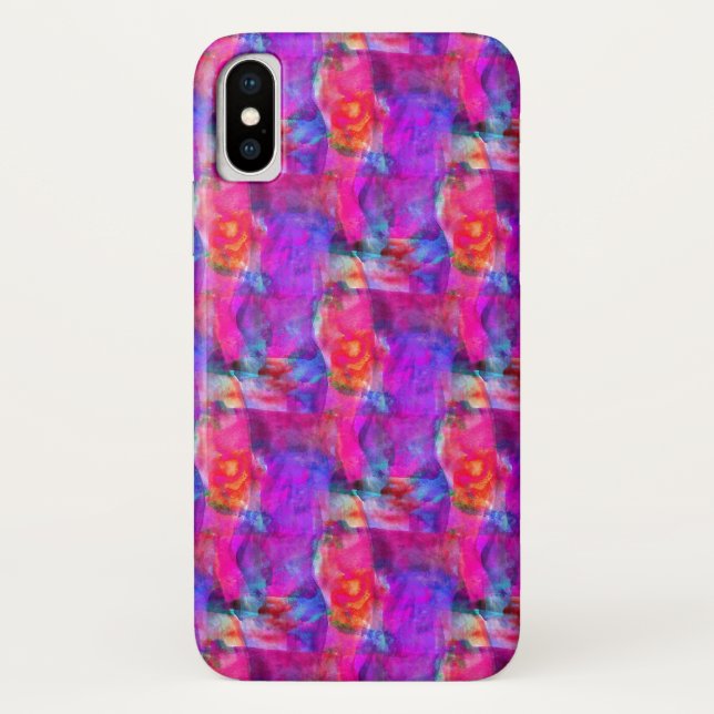 Capa Para iPhone, Case-Mate Rosa da arte, azul, fundo vermelho da textura (Verso)