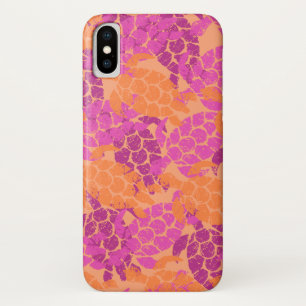 Capa Para iPhone X Rosa do Hawaiian da tartaruga de mar de Honu Aloha