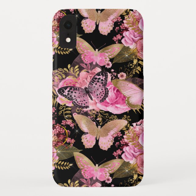 Capa Para iPhone, Case-Mate Rosa Dourado Floral e Butterfly Girly Patterno (Verso)