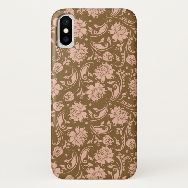 Capa Para iPhone, Case-Mate Rosa e teste padrão floral de Brown (Verso)