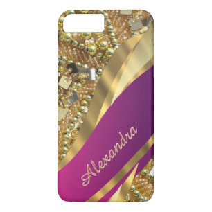 Capa iPhone 8 Plus/7 Plus Rosa elegante personalizado e ouro que bling