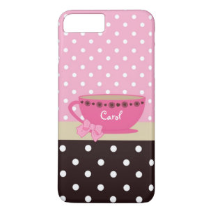Capa Para iPhone Da Case-Mate Rosa feminino do Teacup e arco e nome das bolinhas