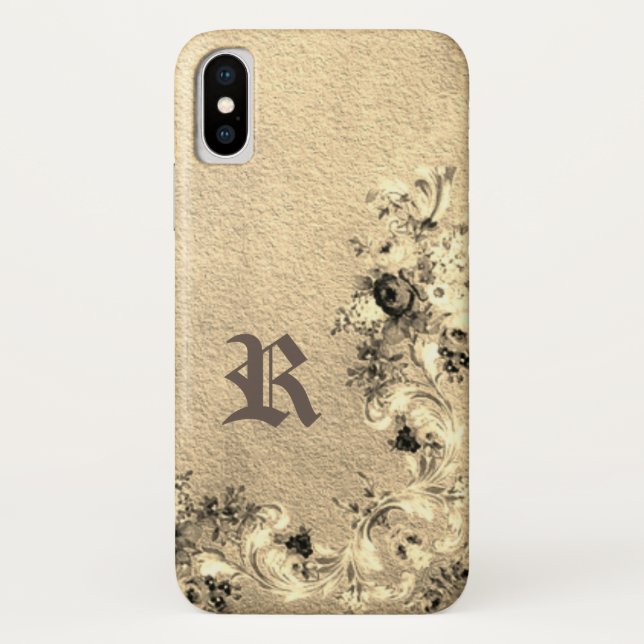 Capa Para iPhone, Case-Mate Rosa floral vitoriano texturizado de ouro elegante (Verso)