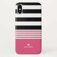 Rosa preto, branco & quente listrado personalizado