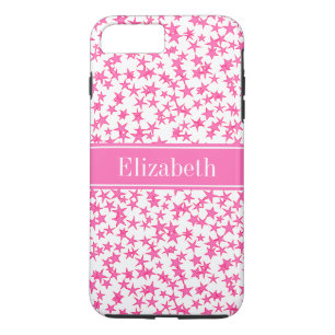 Capa iPhone 8 Plus/7 Plus Rosa Quente 2 Estrelas Branco BG, Nome Rosa Quente