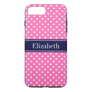 Capa iPhone 8 Plus/7 Plus Rosa Quente #2 Wht Marinho Bolinhas Blue Name Mono