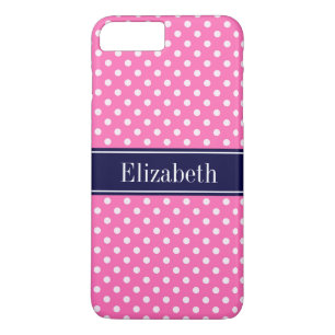 Capa iPhone 8 Plus/7 Plus Rosa Quente #2 Wht Marinho Bolinhas Blue Name Mono