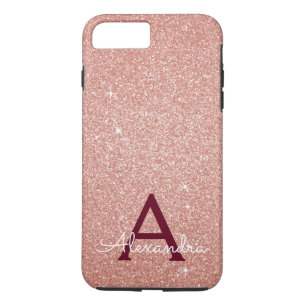 Capa iPhone 8 Plus/7 Plus Rosa Rosa Rosa Rosa Dourada Burgundy Glitter Monog