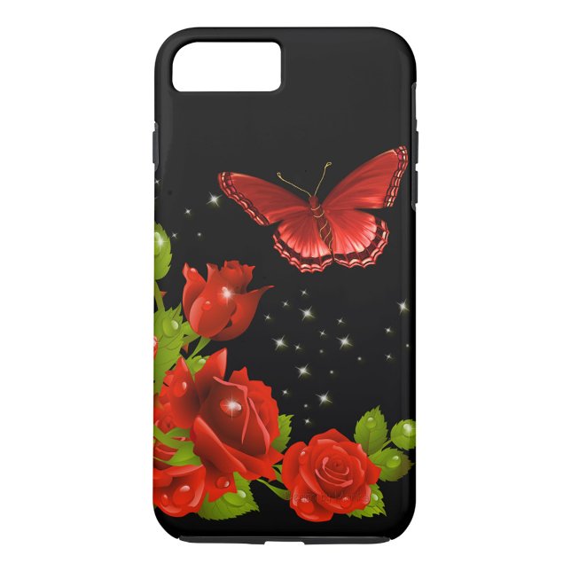 Capa Para iPhone, Case-Mate Rosa vermelha (Red Roses and Butterfly Dark Background iPhone Case)