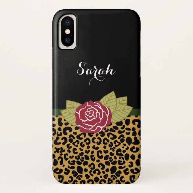 Capa Para iPhone, Case-Mate Rosa vermelha de Impressão Leopardo Castanho Doura (Verso)