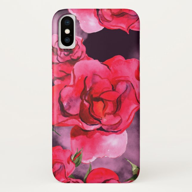 Capa Para iPhone, Case-Mate Rosas de aquarela em preto (Verso)