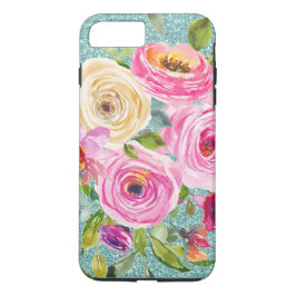 Capa iPhone 8 Plus/7 Plus Rosas de aquarela rosa e creme