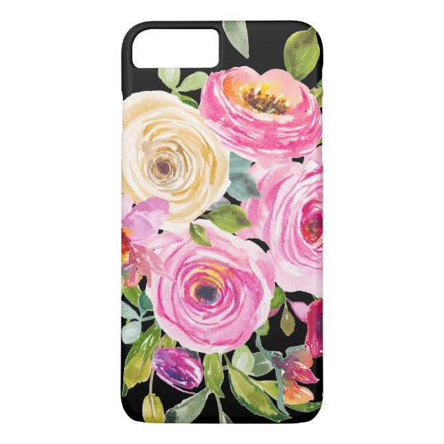Capa Para iPhone, Case-Mate Rosas de aquarelas a rosa e creme a preto (Verso)