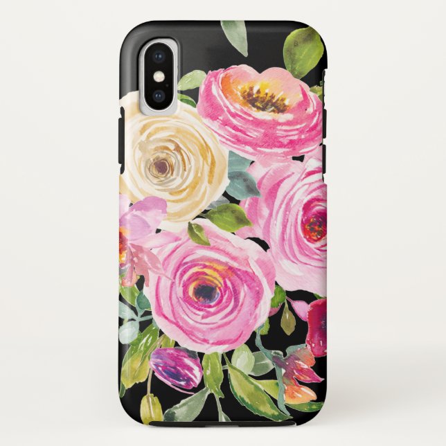 Capa Para iPhone, Case-Mate Rosas de aquarelas a rosa e creme a preto (Verso)