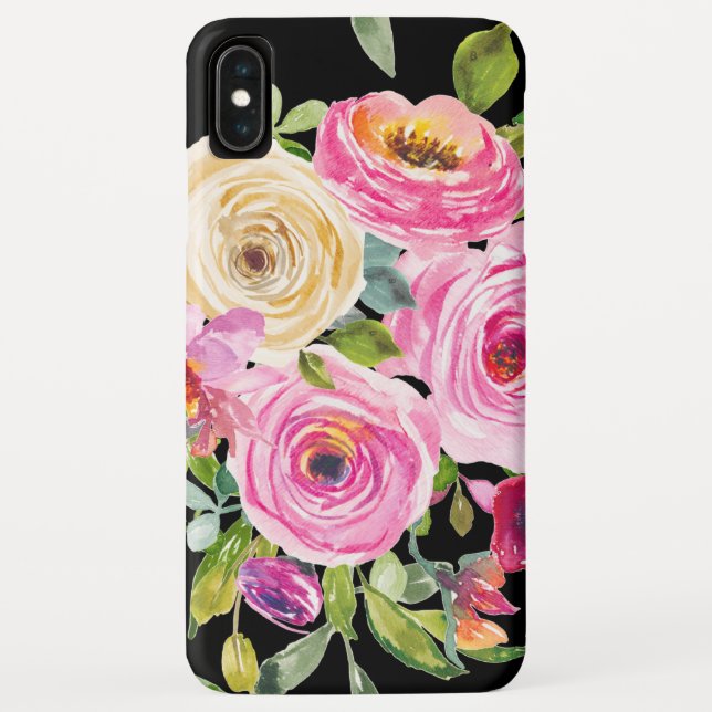 Capa Para iPhone, Case-Mate Rosas de aquarelas a rosa e creme a preto (Verso)