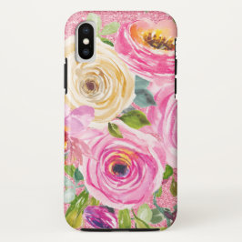 Capa Para iPhone Da Case-Mate Rosas de aquarelas em rosa e creme cor-de-rosa