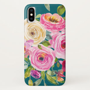 Capa Para iPhone Da Case-Mate Rosas de aquarelas em rosa e creme no chão