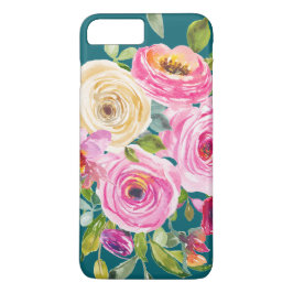 Capa iPhone 8 Plus/7 Plus Rosas de aquarelas em rosa e creme no chão