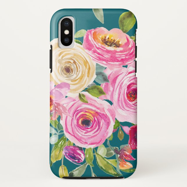 Capa Para iPhone, Case-Mate Rosas de aquarelas em rosa e creme no chão (Verso)