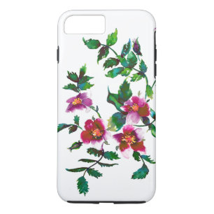 Capa iPhone 8 Plus/7 Plus Rosas florais de cor-de-água magenta-rosa elegante