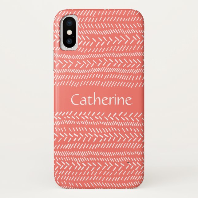 Capa Para iPhone, Case-Mate Rosas Simples Listras Brancas Boho Adicionar Nome (Verso)