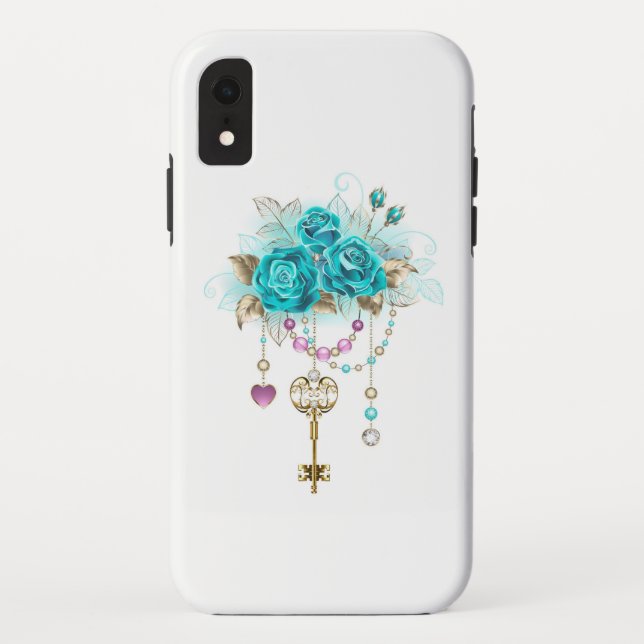 Capa Para iPhone, Case-Mate Rosas Turquesas com Chaves (Verso)