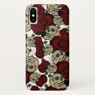 Capa Para iPhone Da Case-Mate Rosas vermelhas e crânios Preto Branco Floral Pret