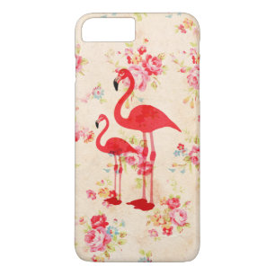 Capa iPhone 8 Plus/7 Plus Rosas vermelhas elegantes dos flamingos do vintage