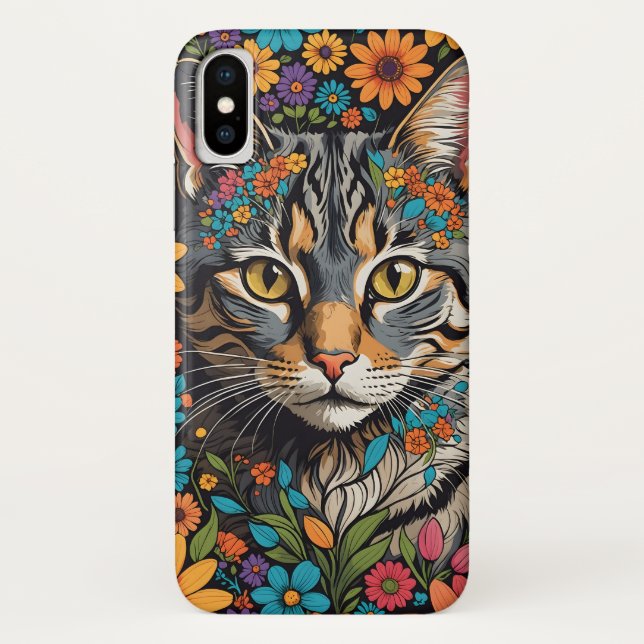 Capa Para iPhone, Case-Mate Rosto de gato nas flores (Verso)