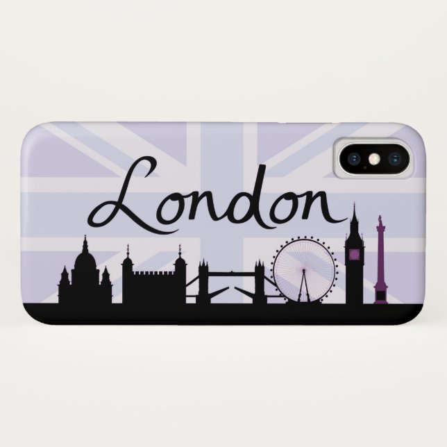 Capa Para iPhone, Case-Mate Roteiro de Londres no céu de Union Jack & locais (Verso (Horizontal))