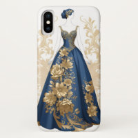 Roupa de salão azul e de ouro