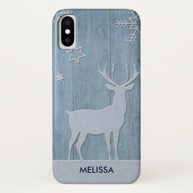 Capa Para iPhone, Case-Mate Rustic Blue Wood Reindet — Natal (Verso)