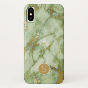 Capa Para iPhone Da Case-Mate Sage Green e Faux Gold Foil Marble   Monograma