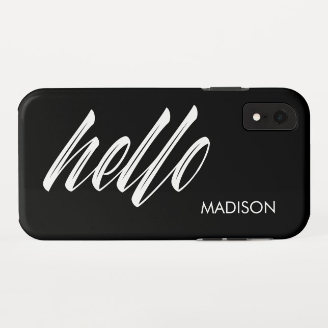 Capa Para iPhone, Case-Mate Script Chic Hello e seu nome Black White (Verso (Horizontal))
