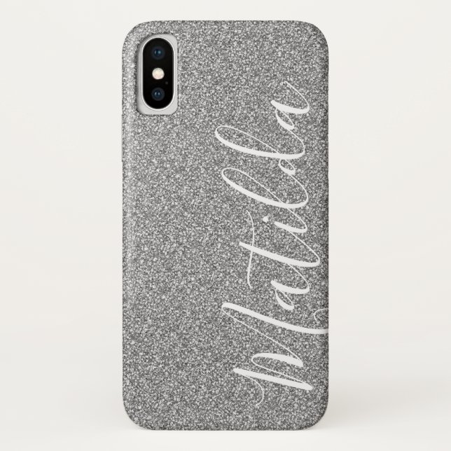 Capa Para iPhone, Case-Mate Script de Nome Personalizado do Silver Glitter (Verso)