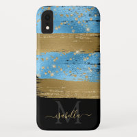 Script Dourado brilhante azul monograma