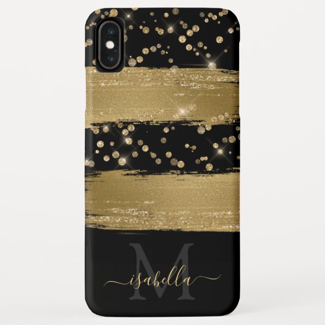 Capa Para iPhone, Case-Mate Script Dourado preto monograma (Verso)