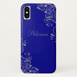 Capa Para iPhone Da Case-Mate Script Personalizado de Swirls de Prata Azul Elega