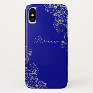 Capa Para iPhone Da Case-Mate Script Personalizado de Swirls de Prata Azul Elega